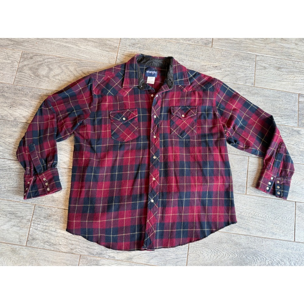 Wrangler Flannel Shirt Mens XXL Plaid Cowboy‎ Western Pearl Snaps Rodeo 2XL 2X